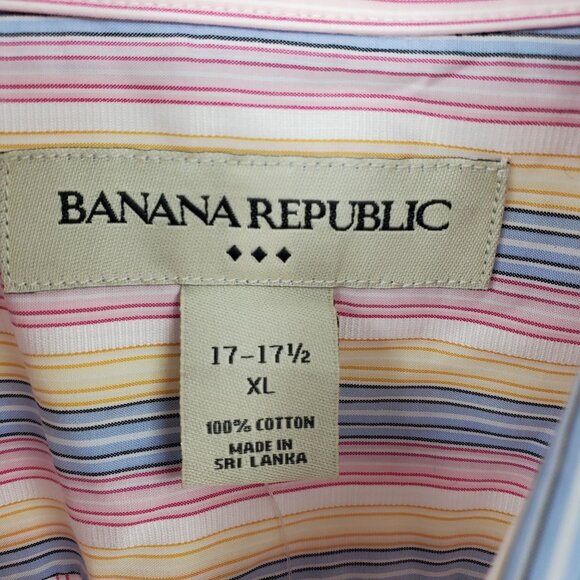 NWT Banana Republic Pink, Blue, Yellow Striped Collared Dress Shirt XL 17 - 17.5 - Picture 4 of 10